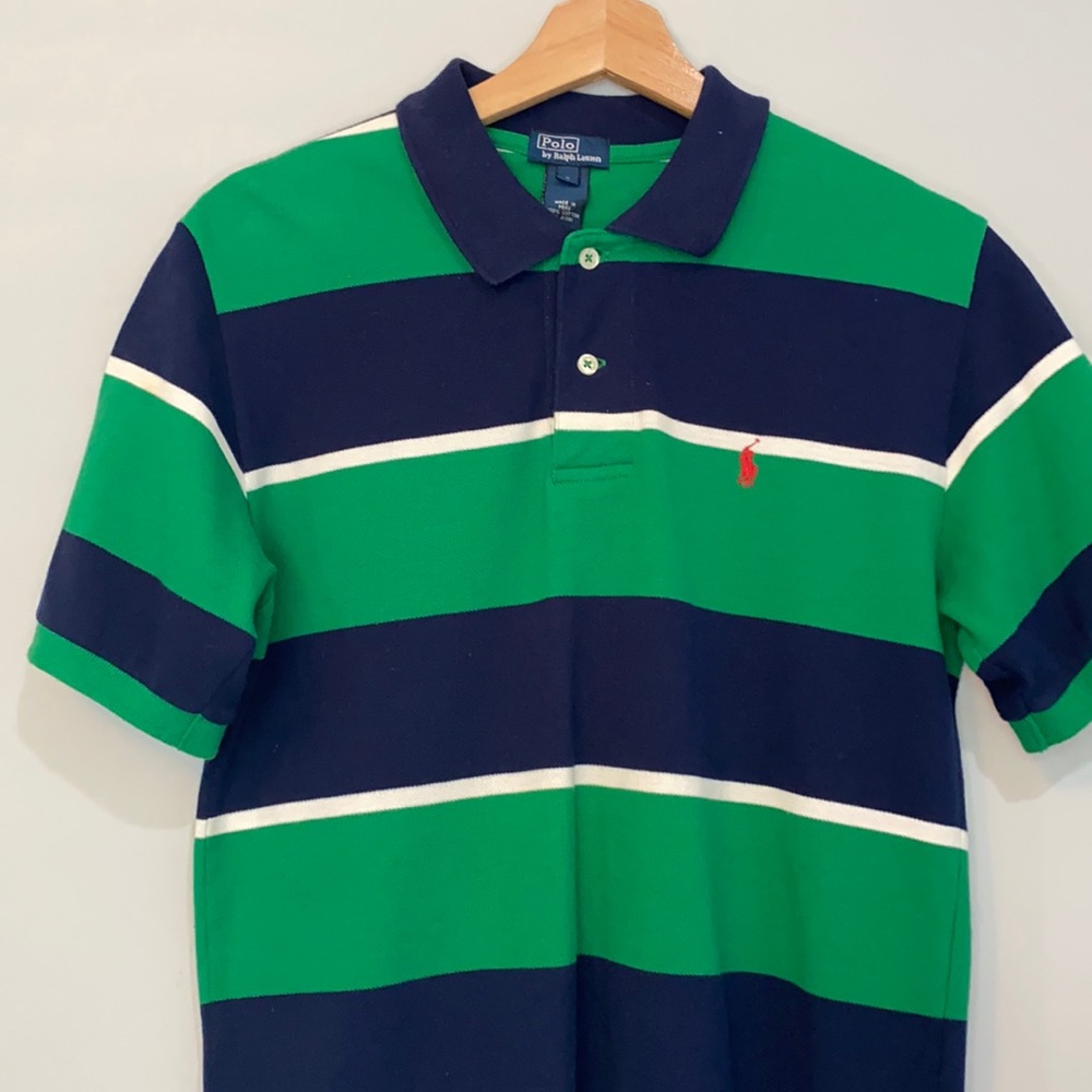POLO RALPH LAUREN Green Blue Stripe Collared Shirt